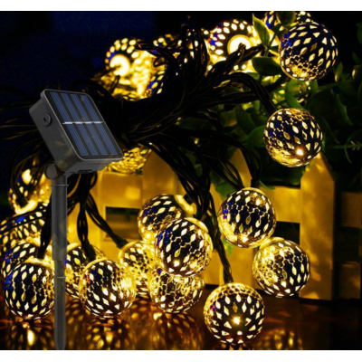 Садовая гирлянда на солнечной батарее марроканский шарик 6.5м. 20 led, серебро, диаметр шара 4.0 см.