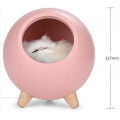 Дитячий нічник котик в будиночку з бука світильник 3 степент яскравості, рожевий